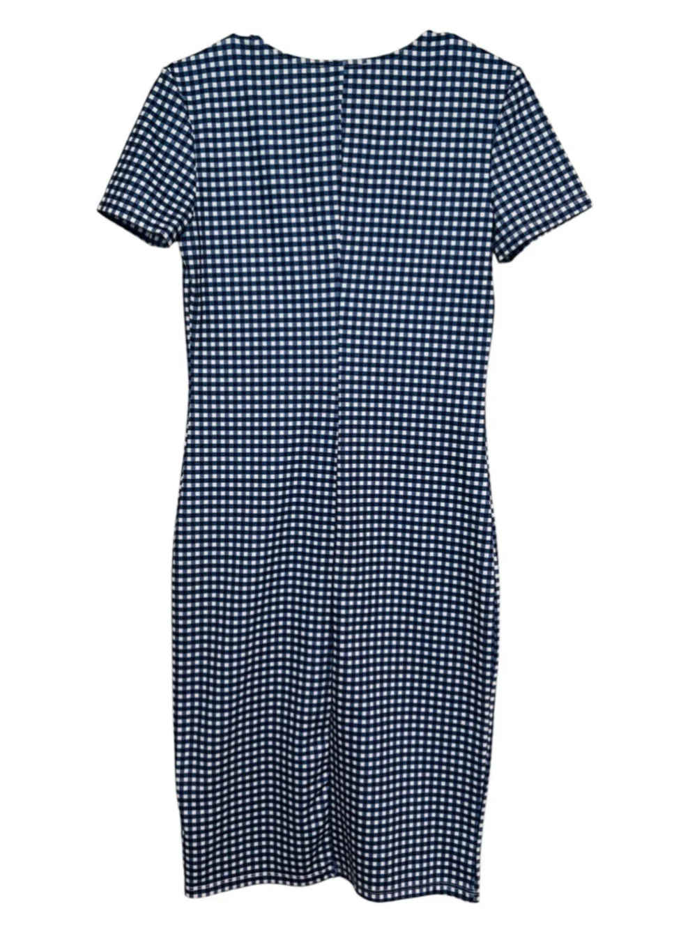 Zara Gingham Checked Dress Womens Medium Blue White Midi Stretch Summer Vacation - Picture 7 of 7